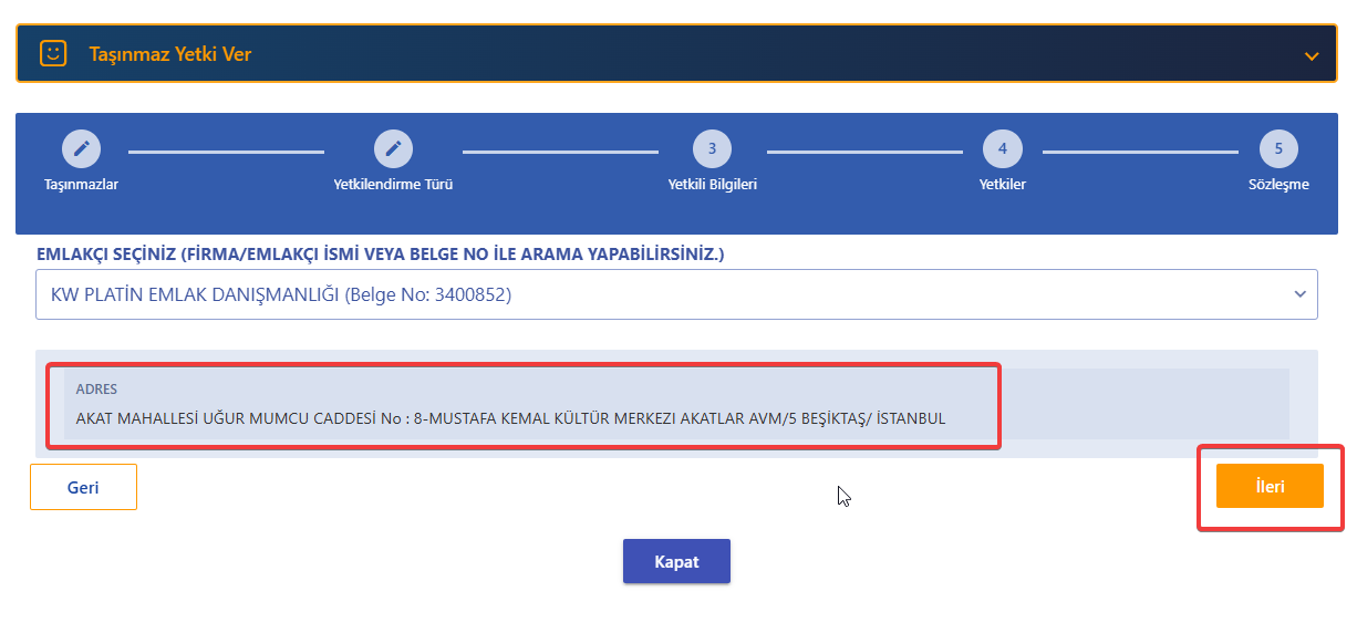 WebTapu Üzerinden Ofis/Danışman İlan Yetkilendirme 7 wt02 -