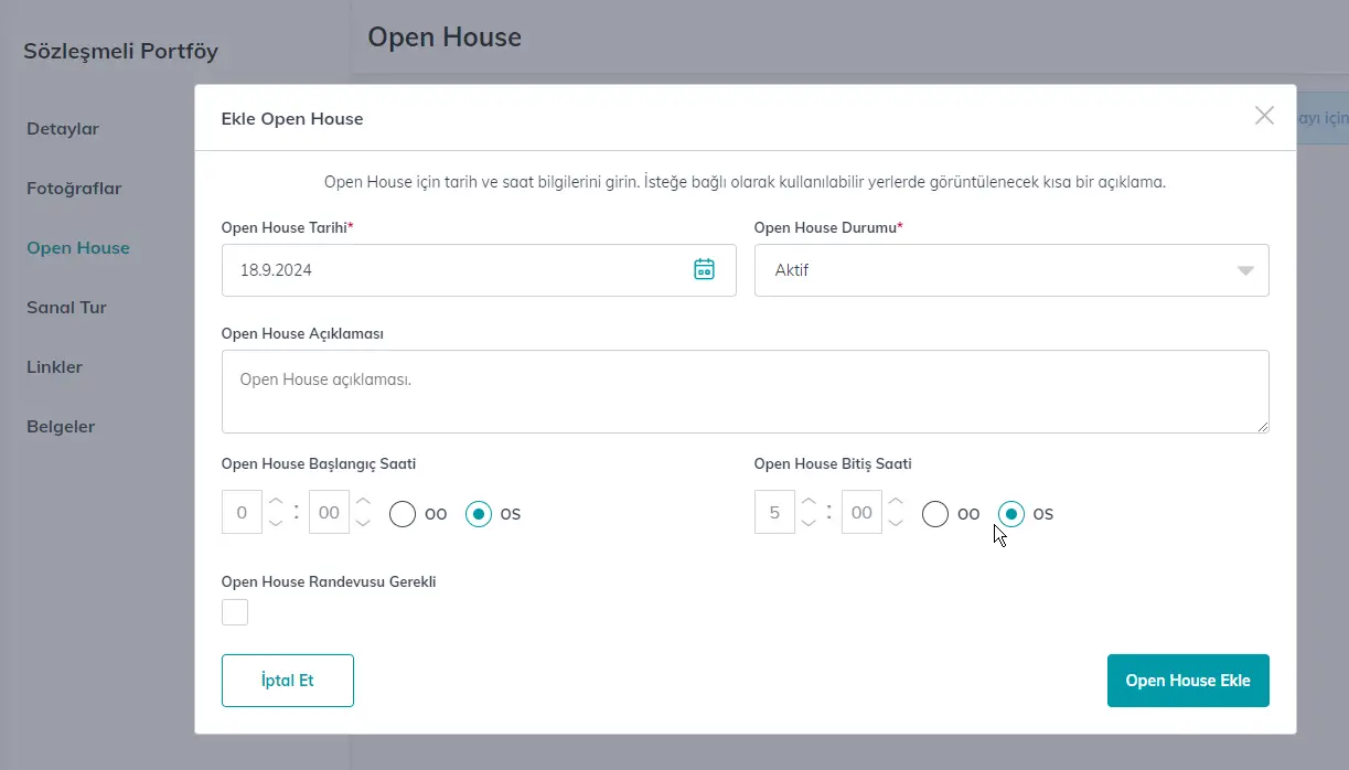 Açık Ev Daveti : Eğer tanıtım için Open House düzenlemeyi düşünüyorsanız detaylarını girin
